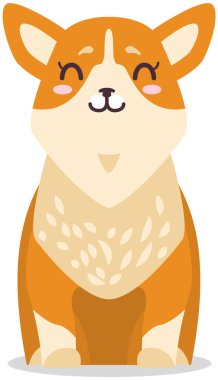 Pembroke Welsh Corgi çizgi film illüstrasyonu. Kawaii Corgi 'yi ayakta tutan çıkartma yetiştiriyor, komik küçük köpek.