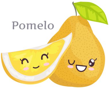 Şirin pomelo sticker kawaii karakter ikon vektör tasarımı. Sevimli, sevimli, sevimli, neşeli yüz.