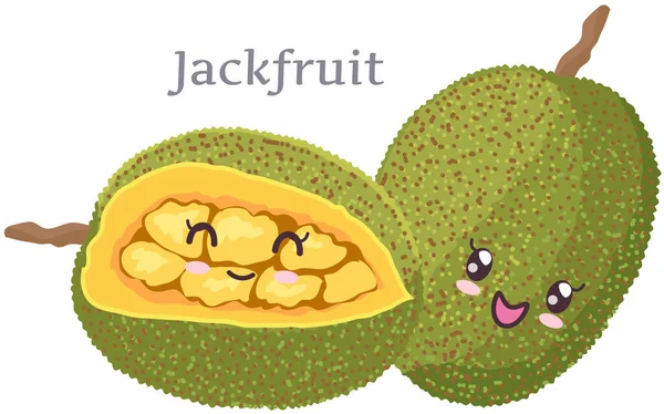 Aranyos jackfruit matrica kawaii karakter ikon vektor design. Imádnivaló, aranyos bájos, vidám arc. — Stock Vector