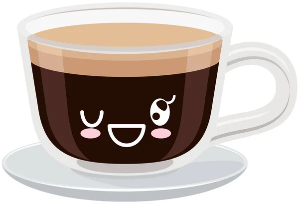 Adorable charming hot drink and whipped cream with positive emotion. Smiling kawaii cup of coffee —  Vetores de Stock