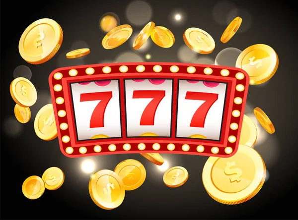 Jackpot 777 gambling poster. Money coins winner casino success concept. Slot machine game prize — Stock Vector