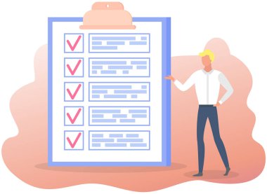 Ay çizelgesi, yapılacaklar listesi, zaman yönetimi. İşadamı kontrol ve planlama listesinin yanında duruyor