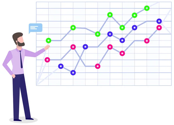 Statistiky o prezentaci. Mužský znak při práci nebo studiu se sestavou — Stockový vektor