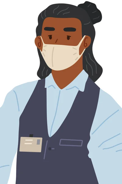 Giovane donna con maschera protettiva che mostra il braccio con benda dopo aver ricevuto il vaccino covid-19 — Vettoriale Stock