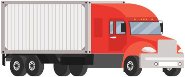 Teslimat kamyonu beyaz arka planda izole edildi. Malları dünya çapında taşımak için römorklu vagon