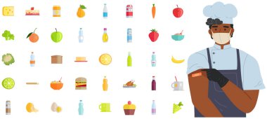 Salgın vektör izole gösterimi sırasında covid 19 için yüz maskesi kullanan erkek karakter aşçısı