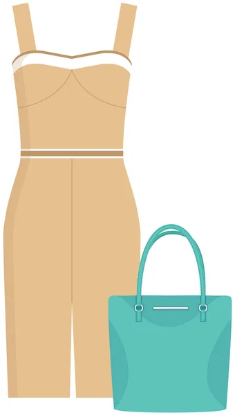 Mulheres moda conjunto de cores com vestido e bolsa isolada elementos de ilustração do guarda-roupa das mulheres —  Vetores de Stock