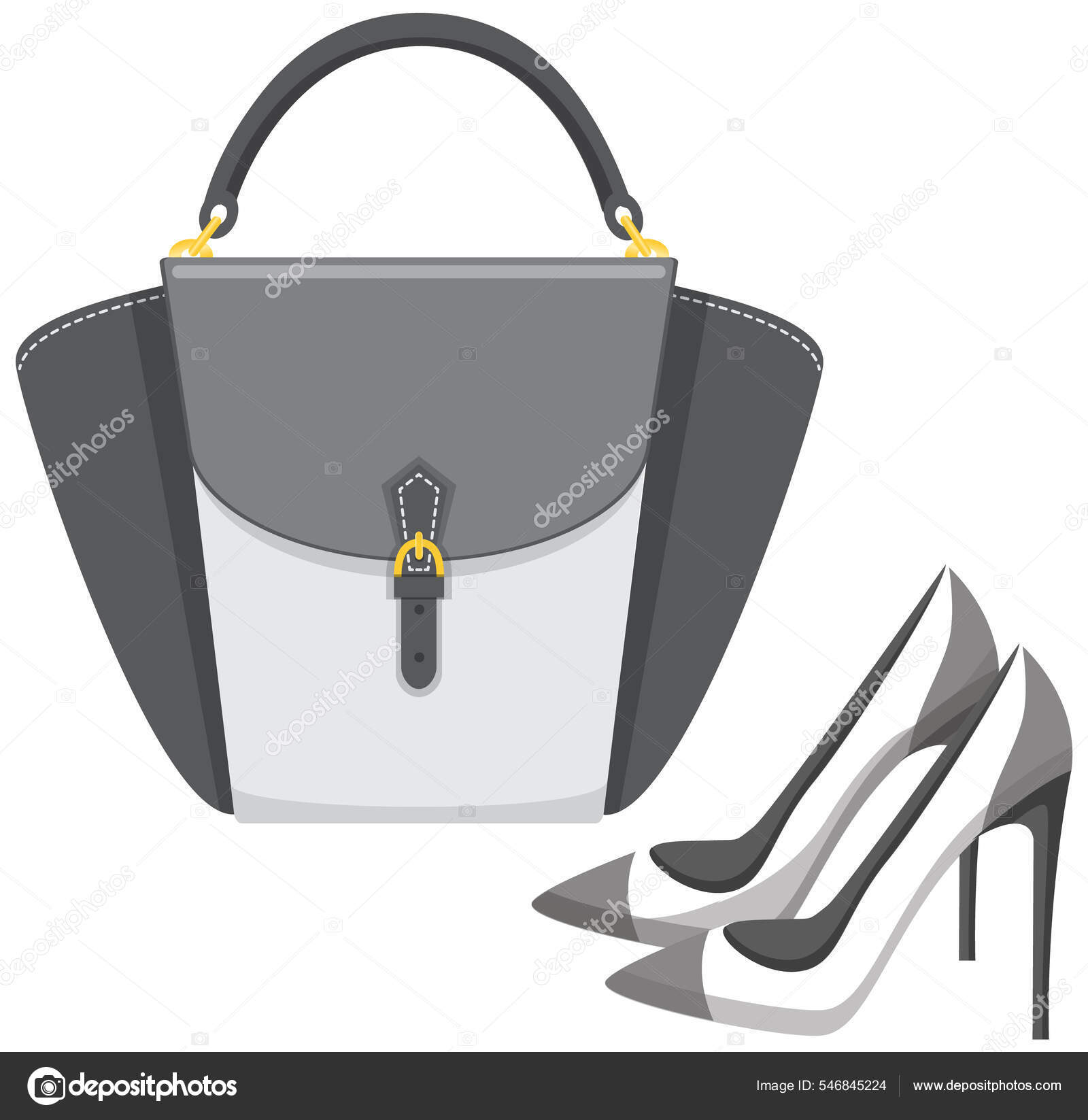 Fashion shoes and bag isolated on white. Stylish elements of womens  wardrobe in casual trendy style Stock Vector by ©robuart 546845224