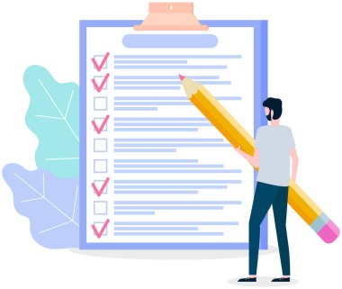 Ay çizelgesi, yapılacaklar listesi, zaman yönetimi. İşadamı kontrol ve planlama listesinin yanında duruyor