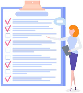 Kadın listeye ve planlama programına yakın duruyor. Plan tamamlandı, görev tamamlandı, zaman çizelgesi