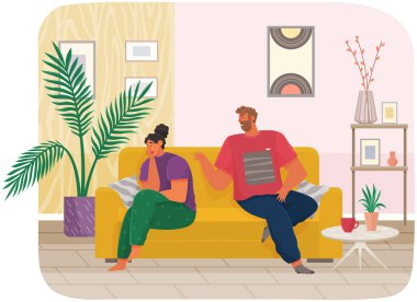 İnsanlar evlerinde kavga ediyor. Adam kıza bağırıyor. Gergin bir erkek, rahatsız bir kadın, kötü bir ilişkisi olan bir çift.