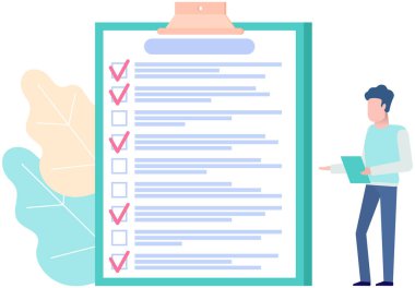 Ay çizelgesi, yapılacaklar listesi, zaman yönetimi. İşadamı kontrol ve planlama listesinin yanında duruyor