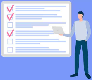 Ay çizelgesi, yapılacaklar listesi, zaman yönetimi. İşadamı kontrol ve planlama listesinin yanında duruyor