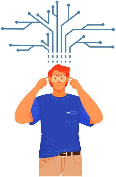 Man met logisch, analytisch, strategisch denkend mentaal type, persoonlijkheid aanleg — Stockvector