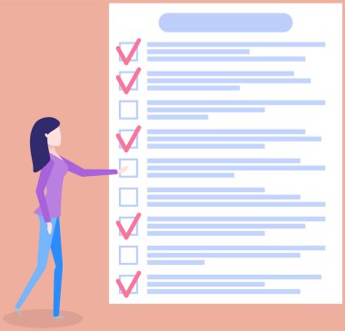 Kadın listeye ve planlama programına yakın duruyor. Plan tamamlandı, görev tamamlandı, zaman çizelgesi
