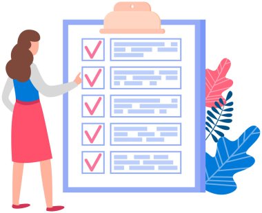Kadın listeye ve planlama programına yakın duruyor. Plan tamamlandı, görev tamamlandı, zaman çizelgesi