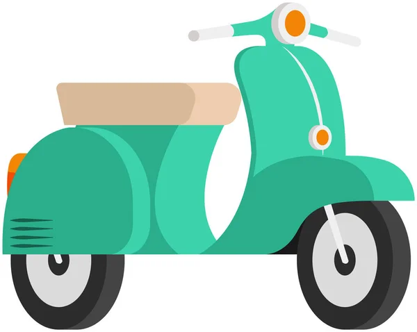 Scooter vintage verde, ilustração vetorial, vida urbana, passeio de moto no serviço de entrega rápida da cidade — Vetor de Stock