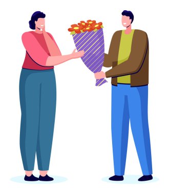 İnsanlar Doğal Hediye Çiçekleri Veriyor, Randevu Vektörü