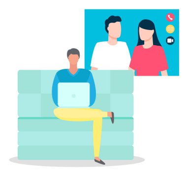 Video Çağrısı, Dizüstü bilgisayarlı adam Koltukta, Freelancer