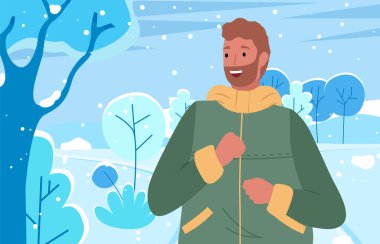 Kış Parkı 'nda kalın giysiler giyen adam.