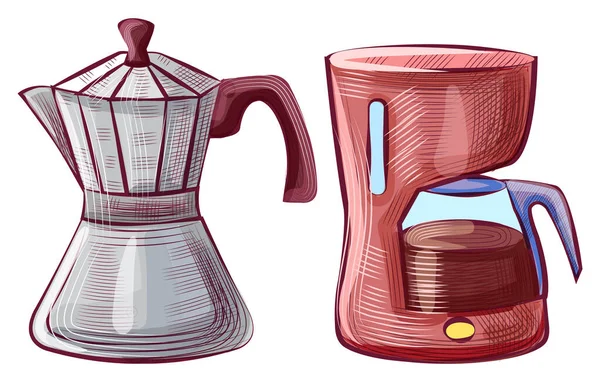 Mokkakanne und Kaffeemaschine — Stockvektor