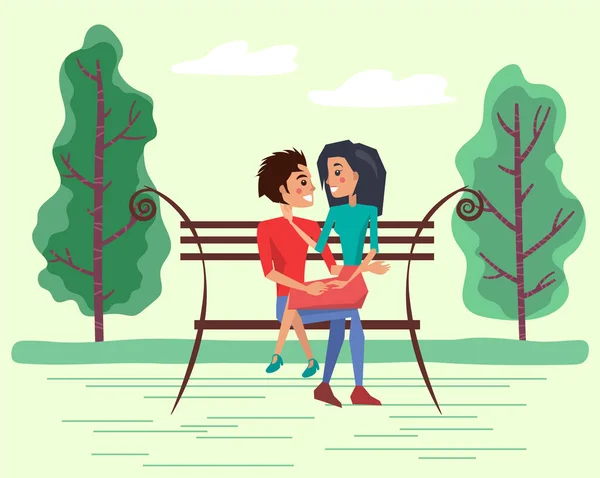 Ραντεβού του ζευγαριού στο Bench το καλοκαίρι Διάνυσμα ώρας — Διανυσματικό Αρχείο