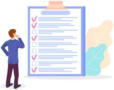 Ay çizelgesi, yapılacaklar listesi, zaman yönetimi. İşadamı kontrol ve planlama listesinin yanında duruyor