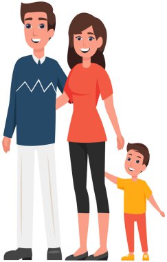 Genç aile, baba, anne ve çocuk el ele tutuşun. Erkek, kadın ve çocuk bir arada