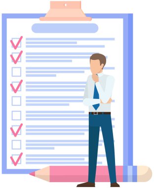 Ay çizelgesi, yapılacaklar listesi, zaman yönetimi. İşadamı kontrol ve planlama listesinin yanında duruyor