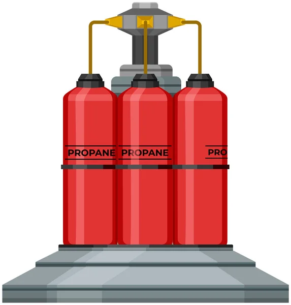 Cilindro alto, recipiente con combustible, almacenamiento de gas. Depósito de metal con sustancia comprimida licuada — Vector de stock