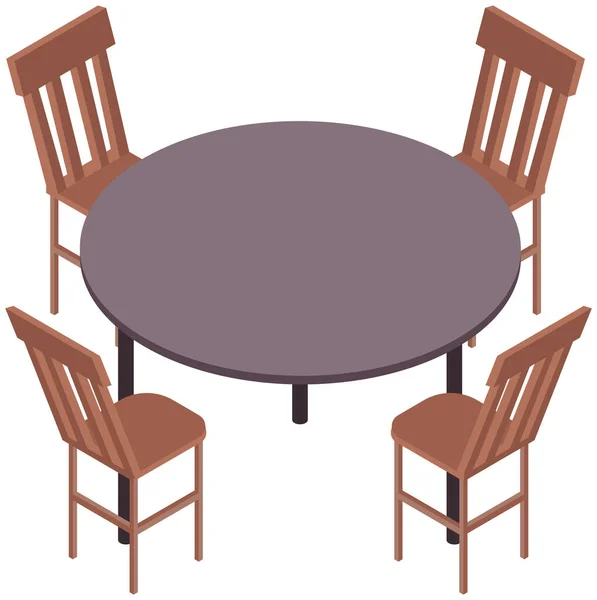 Mesa redonda de madera y cuatro sillas clásicas. Elemento de muebles de cocina o comedor para interior — Archivo Imágenes Vectoriales