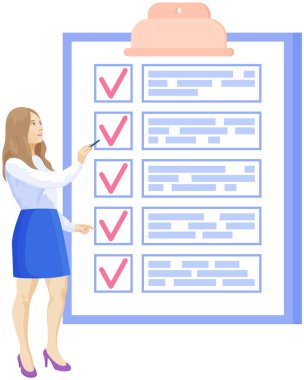 Kadın listeye ve planlama programına yakın duruyor. Plan tamamlandı, görev tamamlandı, zaman çizelgesi