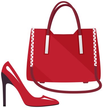 Moda ayakkabıları ve çanta beyaza izole edilmiş. Kadın giysilerinin şık öğeleri günlük moda tarzında.