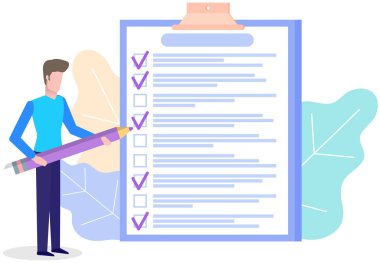 Ay çizelgesi, yapılacaklar listesi, zaman yönetimi. İşadamı kontrol ve planlama listesinin yanında duruyor