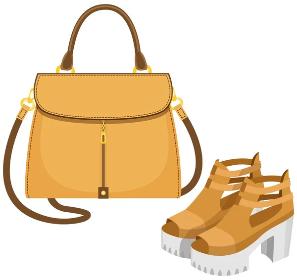 Divat cipő és táska elszigetelt fehér. Stílusos elemek női szekrény alkalmi ifjúsági stílusban — Stock Vector