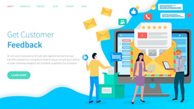 Müşteri geribildirim sitesi iş konseptini al. Yanıt için zarf içeren sayfa şablonu indiriliyor