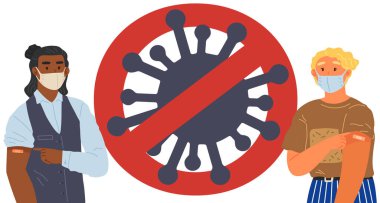 Coronavirus ajitasyon konseptini durdur. Aşı tanıtımı, işçilerin aşılanması. Aşı hayat kurtarıyor.