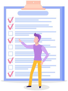 Ay çizelgesi, yapılacaklar listesi, zaman yönetimi. İşadamı kontrol ve planlama listesinin yanında duruyor