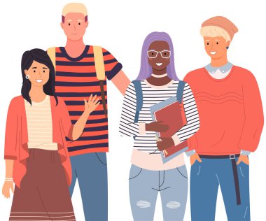 Çeşitli üniversiteler, sırada bekleyen üniversite öğrencileri. Çok kültürlü kadın ve erkekler