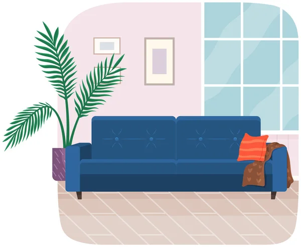 Obývací pokoj nábytek design, moderní domácí interiérové prvky. Sofa — Stockový vektor