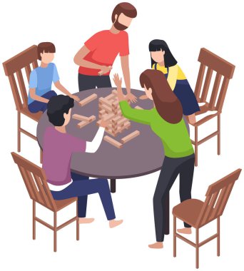 Mutlu çocuklar aileleriyle masa oyunu oynuyor, evde iyi eğlenceler. Aile eğlence sahneleri
