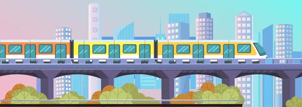 Metro 'ya giden bir nakliye aracı. Yolcuları yeraltı istasyonuna taşımak için tren. — Stok Vektör