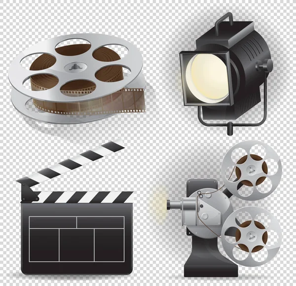 Set ícones cinematografia cinema e cinema. Equipamento de produção de filmes para filmagem, indústria cinematográfica — Vetor de Stock