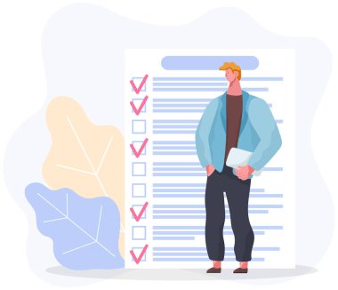 Ay çizelgesi, yapılacaklar listesi, zaman yönetimi. İşadamı kontrol ve planlama listesinin yanında duruyor