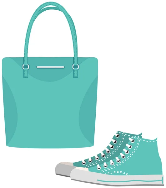 Zapatos de moda y bolsa aislada en blanco. Elementos elegantes de armario de mujer en estilo juvenil casual — Vector de stock