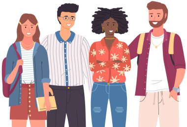 Çeşitli üniversiteler, sırada bekleyen üniversite öğrencileri. Çok kültürlü kadın ve erkekler