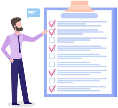 Ay çizelgesi, yapılacaklar listesi, zaman yönetimi. İşadamı kontrol ve planlama listesinin yanında duruyor