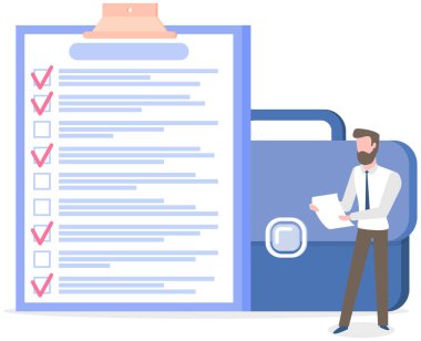 Ay çizelgesi, yapılacaklar listesi, zaman yönetimi. İşadamı kontrol ve planlama listesinin yanında duruyor