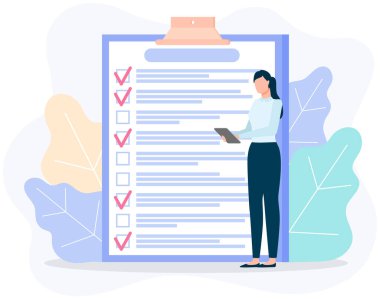Kadın listeye ve planlama programına yakın duruyor. Plan tamamlandı, görev tamamlandı, zaman çizelgesi