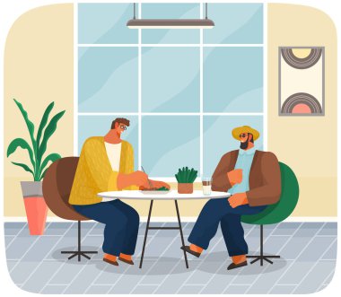 Kafede ya da restoranda oturan arkadaşlar ya da iş ortakları yemek ve içmek akşam yemeği yerler.